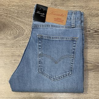 Quần jean nam ống đứng Kazata màu xanh sáng co giãn dáng slimfit